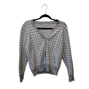 Sioni Gray & White Gingham Cardigan Women's Size L